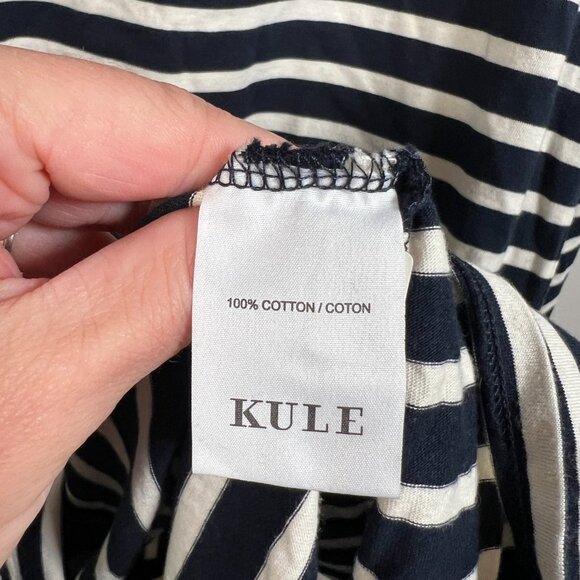 Kule Turtleneck Dress Size Large Navy Stripes Cotton Casual Work Preppy - Picture 9 of 10